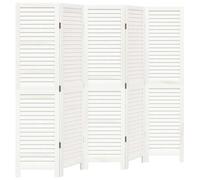 vidaXL Solid Paulownia Wood Room Divider - 5 Panels, White, 175-180x160cm - Multipurpose Privacy Screen for Bedroom/Living Room/Office