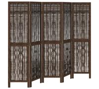 vidaXL Room Divider Privacy Screen - 5 Panel, Dark Brown Solid Paulownia Wood & Willow Twig, Flexible Folding for Living Room/Bedroom/Office