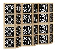 Room Divider 6-Panel Brown/Black Paulownia Frame Engineered Wood 210x160cm Home
