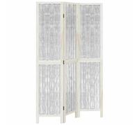 vidaXL Room Divider 3-Panel Privacy Screen - White Solid Paulownia Wood & Willow, Foldable Partition for Bedroom, Living Room, Office, 105-110x180cm