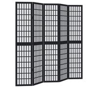 Vidaxl Room Divider 5 Panels Black Solid Wood Paulownia