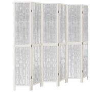 vidaXL Paulownia Wood and Willow Twig Room Divider - White 6-Panel Folding Privacy Screen for Bedroom/Office/Living Room