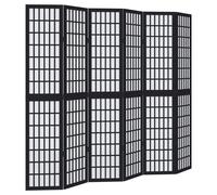 Room Divider 6-Panel Black Solid Paulownia Wood 40x200cm Folding Screen Privacy