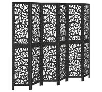 Vidaxl Room Divider 6 Panels Black Solid Wood Paulownia