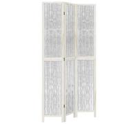 vidaXL Room Divider 3 Panels White Solid Wood Paulownia