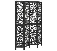 Room Divider 4-Panel Black Paulownia Wood Folding Screen 40 x 220 cm Engineered