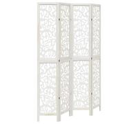 vidaXL White Room Divider Screen-4 Panel Paulownia Wood Privacy Partition for Office/Bedroom/Living Room