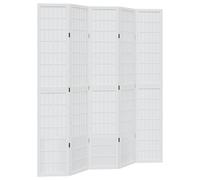 vidaXL Room Divider, Privacy Screen for Indoor Home Bedroom Living Room, Screen Privacy Panel with 5 Panels, Modern Style, White Solid Wood Paulownia