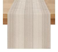 40 x 240 cm Washable Table Runner Modern Decorative Elegant Beige Brown Rustic Stripes Linen Look Table Decoration for Party, Birthday, Valentine's Day