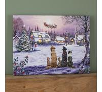 40 x 30cm Battery Operated Light up Fibre Optic Dogs Watching Santa Christmas Wall Canvas Samuel Alexander Multi One Size