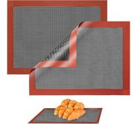 40 x 30cm Silicone Baking Mat, 2 Pcs Reusable Silicone Baking Sheets, Perforated Breathable Baking Mat, Non-Stick Nonslip Baking Mats, Heat Resistant, for Oven, Microwavece (Black)