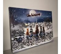 40 x 30cm Snowtime Touch Operated Cats Christmas Fibre Optic Wall Canvas Samuel Alexander Multi One Size
