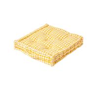 HOMESCAPES Yellow & White GINGHAM Check Floor Cushion - 100% Cotton - 40 x 40 x 8 cm Square - Indoor - Garden - Dining chair booster Seat Cushion Pad