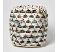(40 x 40 x 40 cm) Cream Chindi Design Bean Filled Pouffe & Footstool