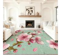 40 x 60 cm Area Rug for Living Room - Natural Elegance Cherry Blossoms Animals Bees Washable Flannel Area Rugs, Non-Slip & Stain Resistance Carpet for Bedroom Dining Room Nursery Home Office, Green