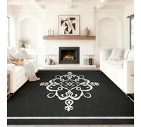 40 x 60 cm Area Rugs Black And White, Oriental Fashion Symmetrical Plaid Pattern Washable Rug for Playroom & Nursery, Non-Slip Soft Carpet for Toddlers & Pets, Low Pile Living Room Rug