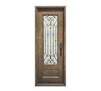 40" x 80" Aged Bronze Single Exterior Entry Door Prehung Wrought Iron with Double Glass Curved Floral Design - Durable and Elegant Front Door Solution