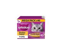 40 x 85g Whiskas 1 Poultry Feasts Mixed Adult Wet Cat Pouches in Jelly