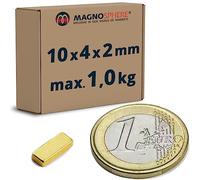 40 x Block Magnet 10 x 4 x 2 mm Neodymium N50 (NdFeB) Gold - Force 1 kg - 40 pieces - Power Magnetic Blocks - Strong Rare Earth Rectangular Magnets for Industry and Home