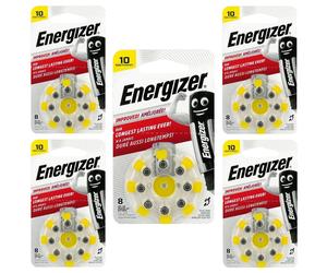 40 x Energizer Size 10 Hearing Aid Batteries Yellow - Zinc Air Mercury Free PR70