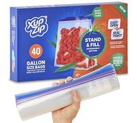40 x Premium Food Storage Freezer Bags by XupZip | Large UK Gallon Size 4.55L, Reusable, Heavy-Duty Plastic | Airtight and Leakproof Bamboo Seal | BPA Free… (Gallon / 4.55L - 40 Bags)