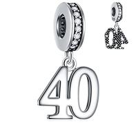 40 Years Anniversary Dangle Charms fits Pandora Valentines Day Bracelet, 925 Sterling Silver 40th Birthday Pendant Beads with CZ, Number 40 Bday Gifts for Wedding/Wife/Bride