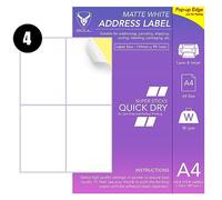 400 Address Labels - A4 Printable Sticker Paper, White Matte, Self-Adhesive, 4 Labels Per Sheet