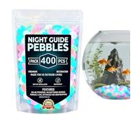 400 Glow Rocks for Garden & Aquarium - Rainbow Lu-minous Pebbles, Solar Charged, Glow Stepping Stones, Waterproof Resin, for Walkway, Lawn, Patio, Fish Tank Landscape