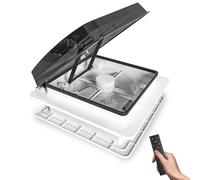400 mm Caravan Roof Vent Fan 12V, Quiet Motorhome Roof Ventilator with Remote, Reversible Intake & Exhaust, Rain Sensor & Timer, Black Semi-Transparent Lid