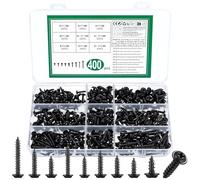 400 Pcs Black Self Tapping Screws Metal, M3 M3.5 M4 M5 Phillips Pan Head Self Drilling Screws Assortment with Washers Head for Wood Metal Plastic DIY Repair