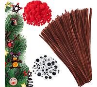 400 Pcs Brown Pipe Cleaners Set,including 100 Brown Craft Chenille Stems 150 Pompoms and 150 Wiggle Googly Eyes Christmas Reindeer DIY Craft Set