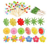 400 Pcs Cocktail Decoration Picks With Fruit-Shaped Skewers, Colorful Bamboo Drink Umbrellas, Mixed Set 9 Cm Ideal For Drinks, Parties, And Desserts