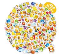 400 PCS Cute Stickers, 100 Designs Funny Reward Stickers Vinyl Water/Tear Proof Removable Stickers Adorable Animal Fruit Punny Words for Bottles Laptop Scrapbook Skateboard Kids Students