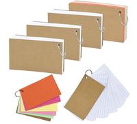 400 Pcs Flash Cards, 300 White Index Cards with Rings, 100 Colored Flashcard, Revision Cards, Flashcards - White, A7(12.7x7.6cm) with 4 Binder Ring, Kraft Paper, for Study Office School