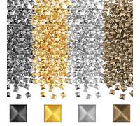 400 Pcs Flat Back Pyramid Studs Glue on Metal Studs Pyramid Studs Metal Punk Rivets 4 Colors Studs for Clothing 7X7mm Pyramid Stud Spikes for Clothing Bag Leather Shoes Punk Rock DIY Projects