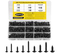 400 Pcs M3 M3.5 M4 M5 Self Tapping Screws for Wood, Black Phillips Pan Head Wafer Self Drilling Truss Cross Head Screws Assorted for DIY Repairs