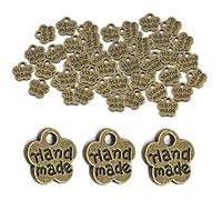 400 Pcs Metal Handmade Label Tag Signs Flower Shape Hand Made Tags Pendant Charm for DIY Jewelry Making Crafts