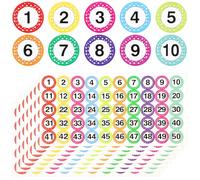 400 PCS Number Stickers 1-50, 8 Sheets 1inch Removable Dot Stickers, Colorful Vinyl Number Sticker, Self-Adhesive Water/Tear Resistant Numbered Labels for Office, Classroom, Storage Boxes, Cabinets