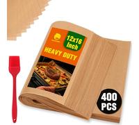 400 PCS Parchment Paper Sheets - OAMCEG 12x16 Inch Unbleached Pre-Cut Parchment Paper, No Chemical Non-Stick with a Silicone Brush, for Baking Grilling Bread Cup Cake Cookie