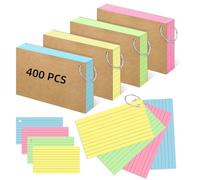 400 Pcs Revision Cards & Flash Cards Ruled Index Notecards with 4 Metal Binder Rings Multicolor Kraft Paper Study Cue Cards for School, Home & Office Exam Prep