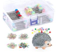 400 Pcs Sewing Pins: Flat Head Straight Pins with Coloured Heads Quilting & Dressmaking Pin Includes Hedgehog Needle Cushion Storage Box for Craft Sewing