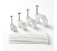 400 PcsCable Clips, White Wire Clips for Cables, 4/6/8/10mmCable Nail Clipss, Cable Tacks Clamps, Wire Tidy Clipss, for Ethernet USB TV Electrical Cables Management, with 100 Pcs 10cm Cord Ties