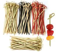 400-Piece Cocktail Sticks, 9cm Knot Skewers in Assorted Colors (Cyan, Red, Black), Decorative Cocktail Picks and Burger Skewers for Party Drinks, Appetizers and Fruits