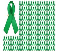 400 Pieces Mental Health Awareness Ribbon Green Satin Ribbon Lapel Pins Fabric Ribbons with Safety Pins for Women Men