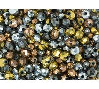 400 Pieces Metallic Sparkles: Bronze, Gold, Pewter and Silver Coloured rondelle Glass Crystal Mixed Bead Set for Jewellery Making and Arts and Crafts