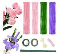 400 Pieces Pipe Cleaners for Crafts, 4 Colours Rosa Tulip Bouquet Pipe Cleaner Set, 160 Pieces Stamens, 20 Pieces Flower Wire for Crafts with Gift Ribbon, Pipe Cleaner, Flower Set for DIY Craft
