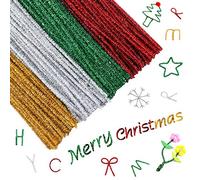 400 Pieces Pipe Cleaners Set,4 Colors Christmas Chenille Stems Glitter Pipe Cleaner Craft Kit for DIY Creative Home Arts and Crafts Project Decoration(Red,Gold,Silver,Green)