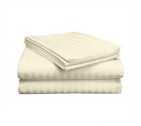 400 TC Pure Cotton Bed Sheets Set Double Size - Luxury Hotel Quality, Extra Soft Breathable & Cooling Bedding - Wrinkle Resistant, Easy Fit 32 CM Deep Pocket - 4 Piece Set (Ivory Stripe)