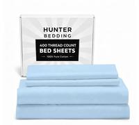 400 TC Pure Cotton Bed Sheets Set Emperor Size - Luxury Hotel Quality, Extra Soft Breathable & Cooling Bedding - Wrinkle Resistant, Easy Fit 40 CM Deep Pocket - 4 Piece Set (Light Blue Solid)