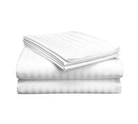 400 TC Pure Cotton Bed Sheets Set Super King Size - Luxury Hotel Quality, Extra Soft Breathable & Cooling Bedding - Wrinkle Resistant, Easy Fit 32 CM Deep Pocket - 4 Piece Set (White Stripe)